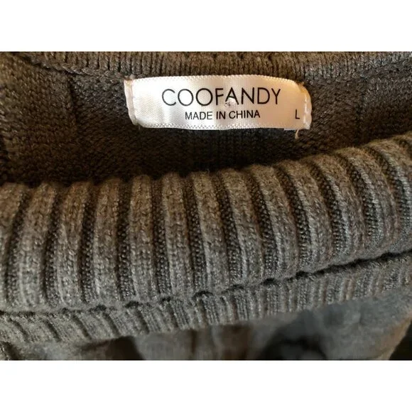 Coofandy Men's Slim Fit Turtleneck Twisted Knit Pullover Gray Sweater Size L - Picture 5 of 6